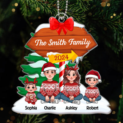 North Pole Christmas Family Sitting Personalized Acrylic Ornament