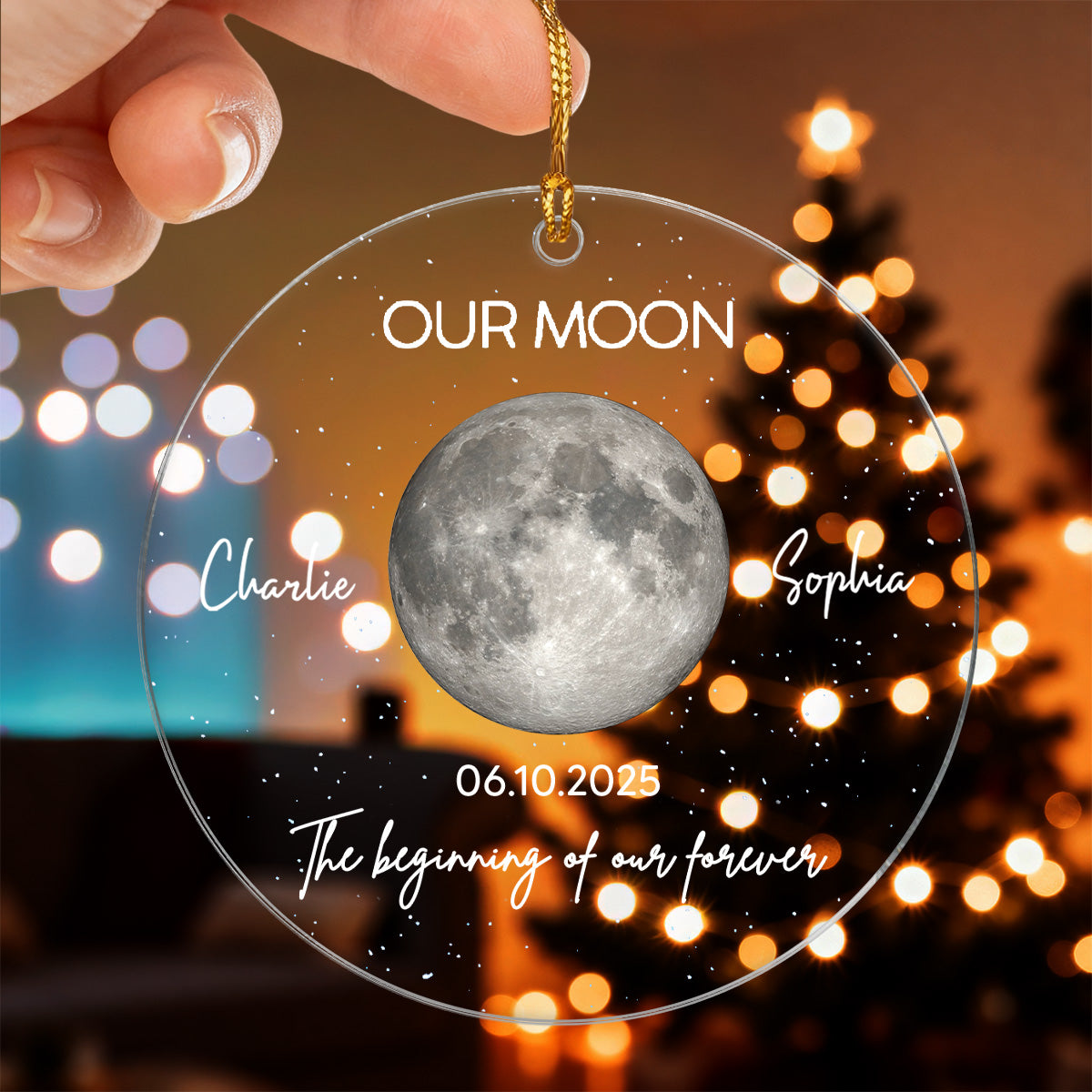 Moon Phase Couple The Beginning Of Our Forever - Personalized Acrylic Ornament - Gift For Couple