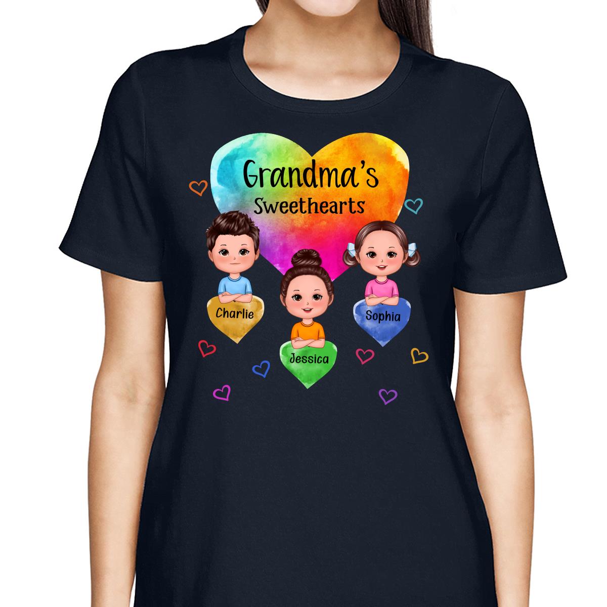 Grandma Sweethearts Doll Kids Watercolor Style Personalized Shirt