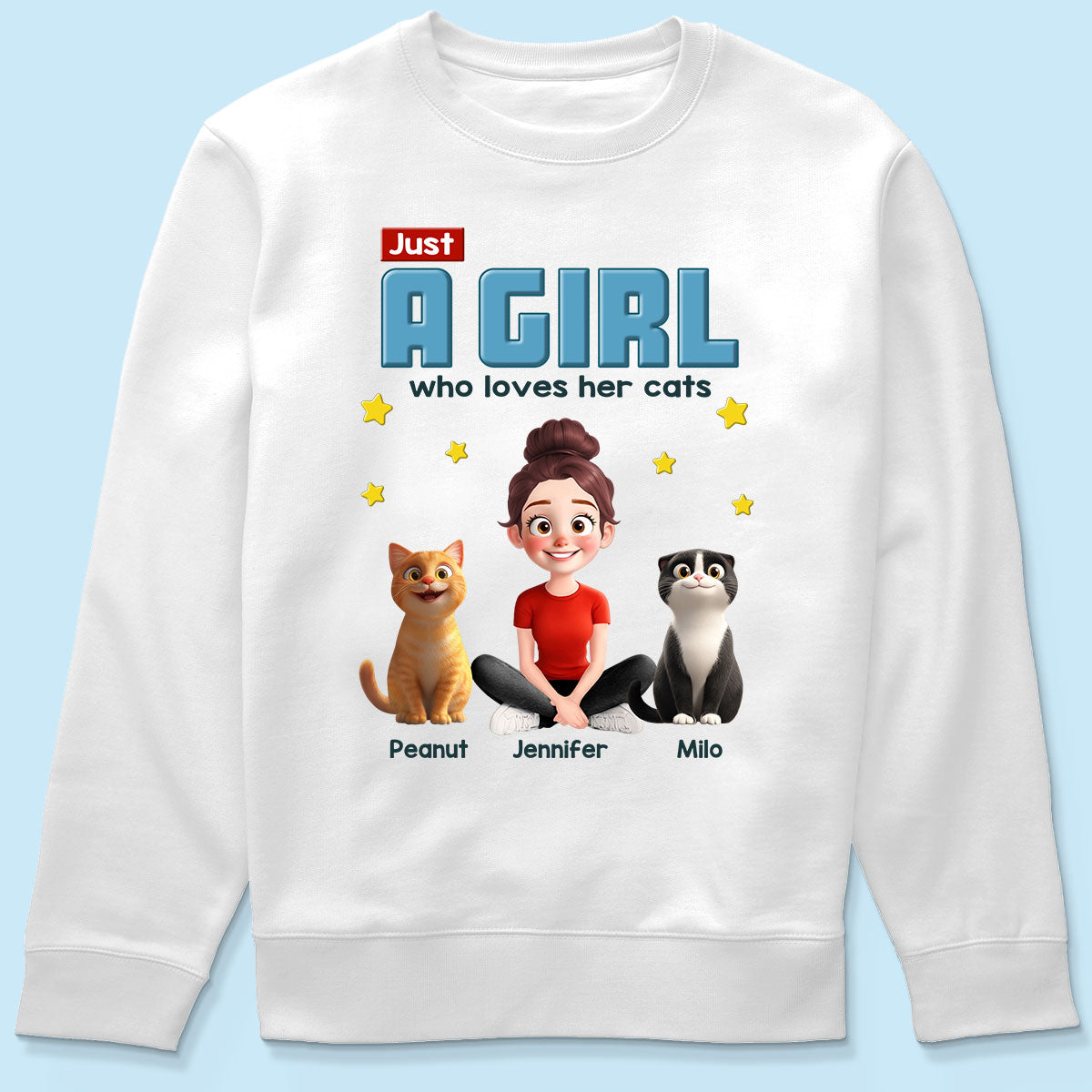 Just A Girl Who Loves Her Cat Cartoon Funny Cats Personalized Shirt