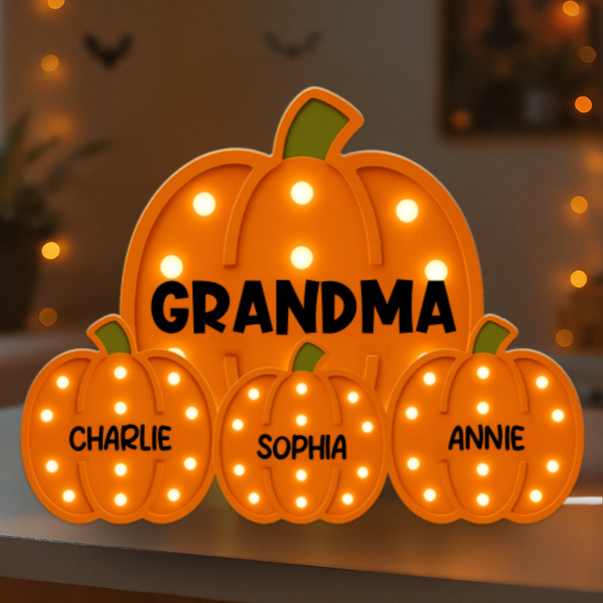 3D Effect Grandma Little Pumpkins Marquee Pattern Effect Flat - Personalized Light Box