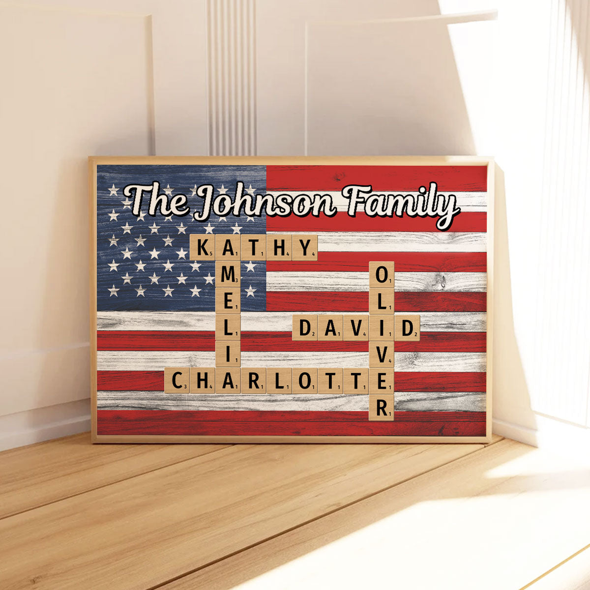 Nation Flag Theme Family Bond Crossword Puzzle Art Home Decor Personalized Poster