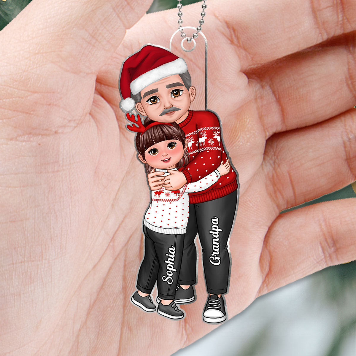 Grandpa & Grandkid Hugging New Face Christmas Gift For Grandpa Grandchildren Personalized Acrylic Ornament