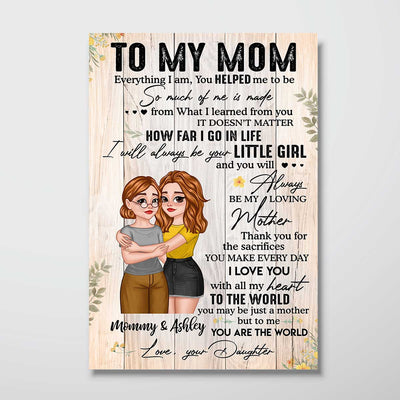 To My Mom Cartoon Hugging Mother Daughter Personalized Vertical Poster