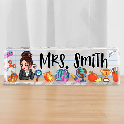 Beautiful Teacher School Things Personalized Acrylic Desk Name Plate, Gift For Teacher, Office Decor
