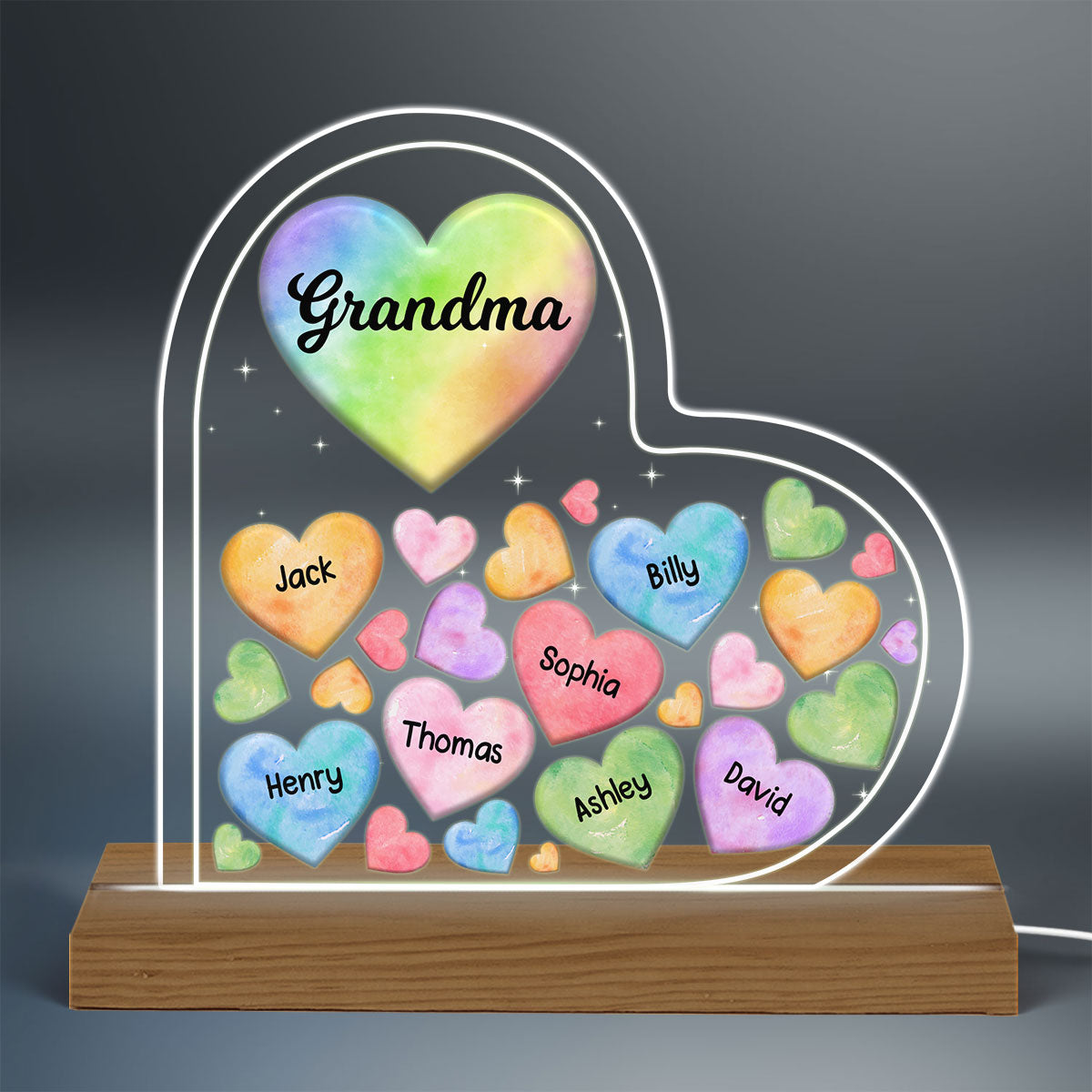 Grandma Mom Hearts In Heart Personalized Custom Shape Acrylic LED Night Light