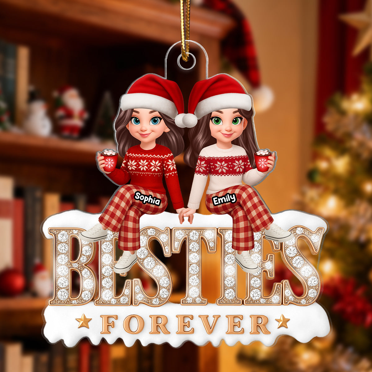[BUY 1 GET 1 FREE] 3D Shining Effect Besties Forever - Personalized Acrylic Ornament - Gift For Best Friends