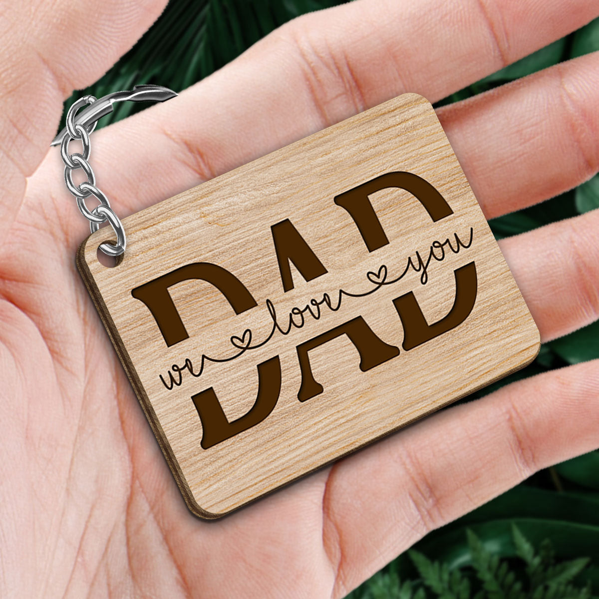 Best Dad Ever Back View Walking Dad & Kids Personalized Wooden Keychain
