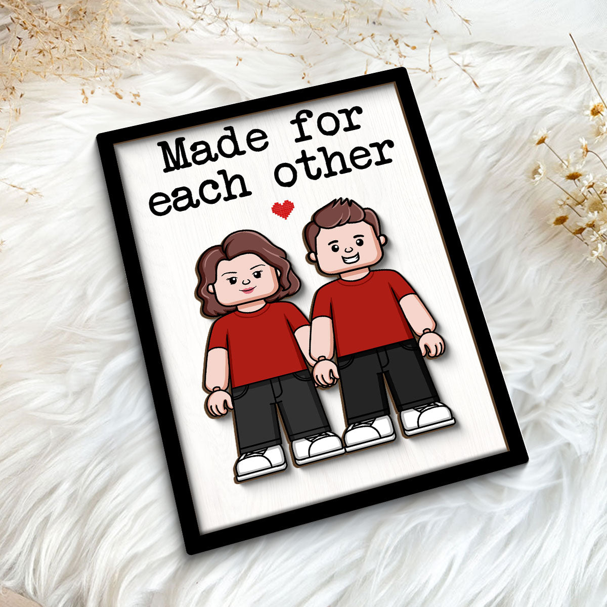 Couple Block Characters Personalized 2-Layer Wooden Plaque