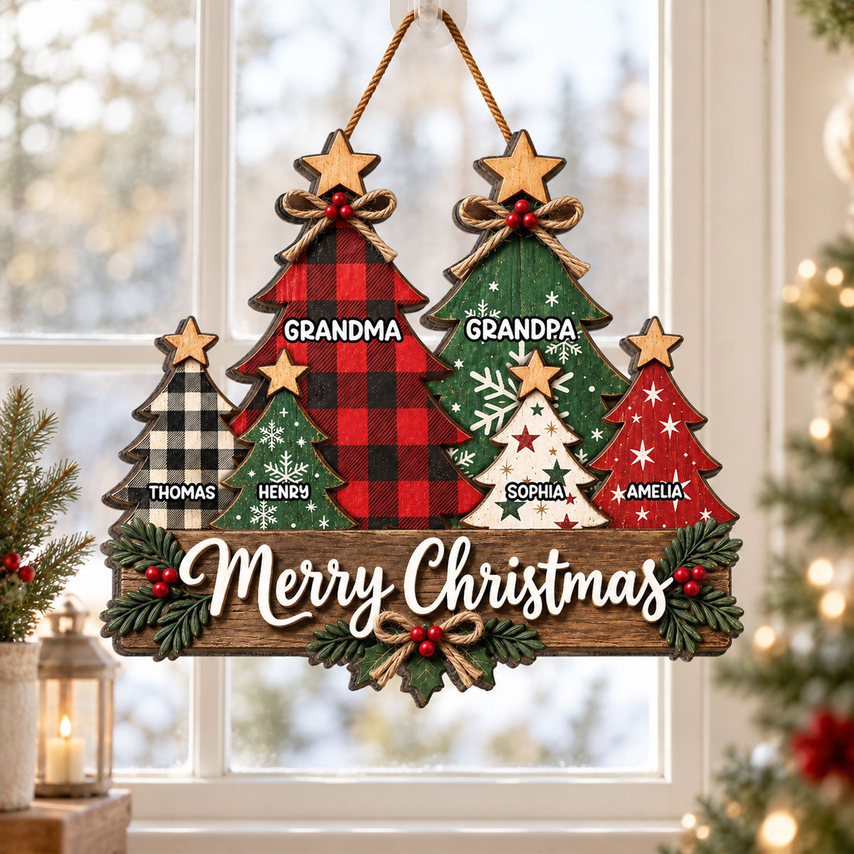 Rustic Grandparents Grandkids Christmas Tree - Personalized Wood Sign - Christmas Decor For Grandma, Grandpa