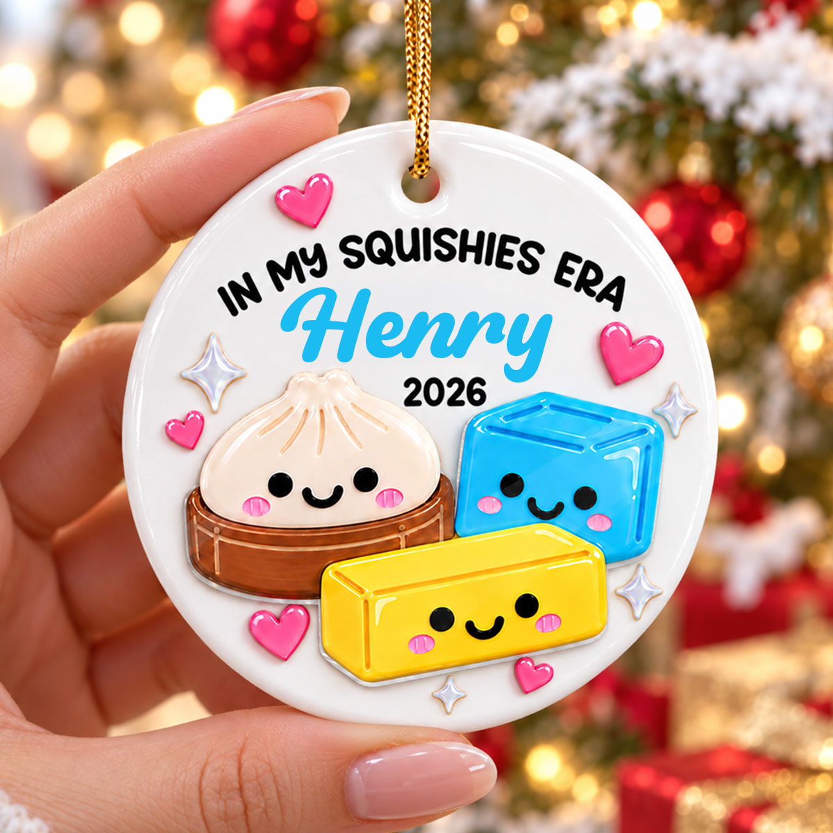 Cute Dumpling In My Squishies Era - Personalized Ceramic Ornament With Acrylic Pieces - Christmas Gift, Keepsake For Kids, Teenagers, Daughter, Granddaughter, Son, Grandson