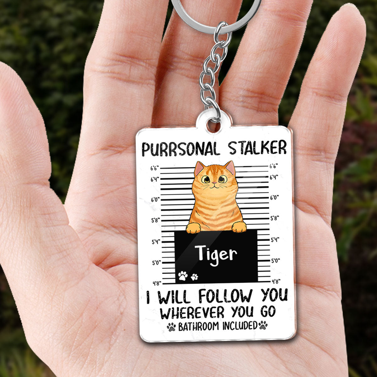 Purrsonal Stalker Peeking Fluffy Cat Personalized Acrylic Keychain