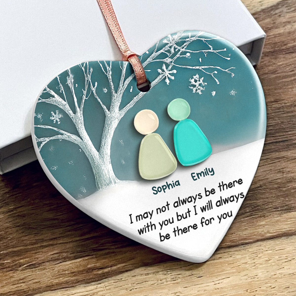 2D Sea Glass Effect Besties Forever - Personalized Ceramic Ornament - Friendship Gift, Christmas Gift For Best Friends