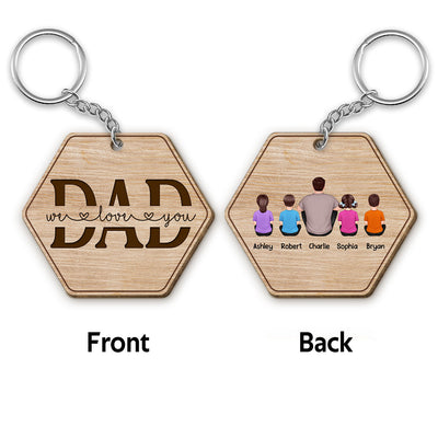 Hexagon Best Dad Ever Back View Man Kids Dog Cat Father‘s Day Gift Personalized Wooden Keychain