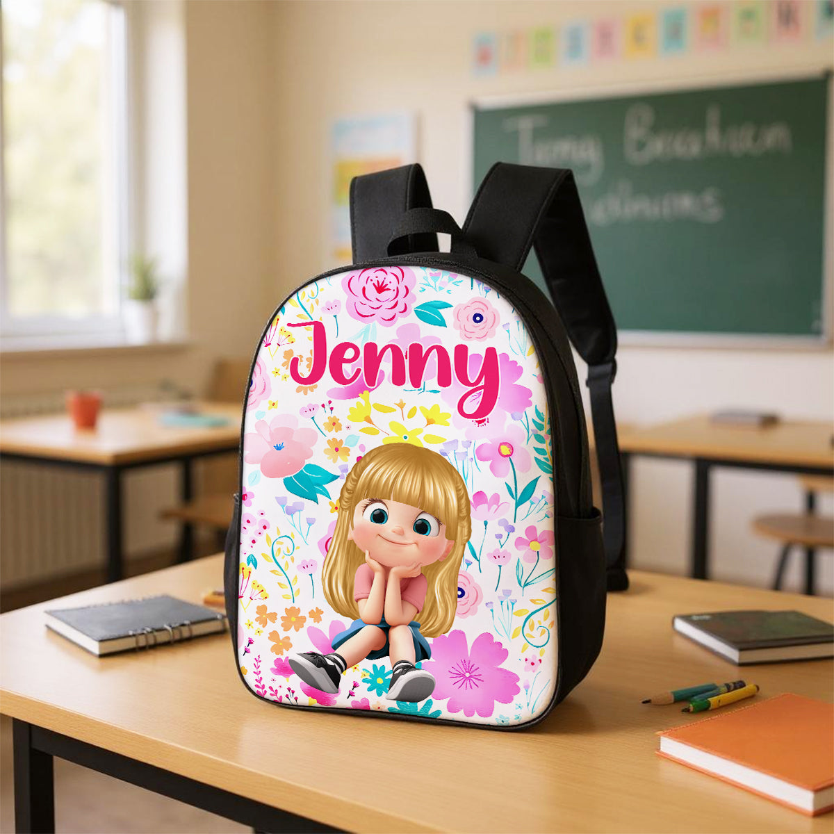 Floral Pink Pattern Personalized Backpack, Custom Back to School Kids Backpack, Kindergarten Elementary School Bookbag for Girl