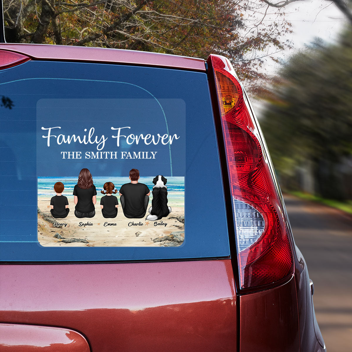 Retro Vintage Family Sitting Beach Landscape Personalized Decal