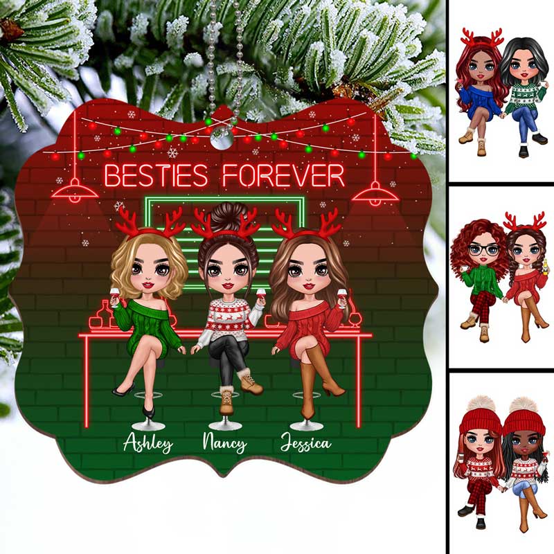 Besties Sisters Drinking Personalized Wooden Ornament