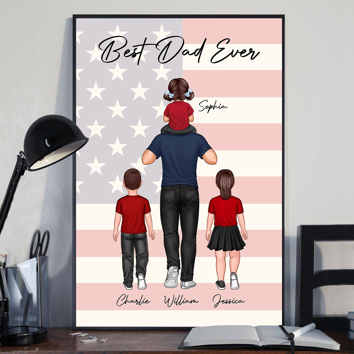 Nation Flag Dad Piggy Back Personalized Vertical Poster