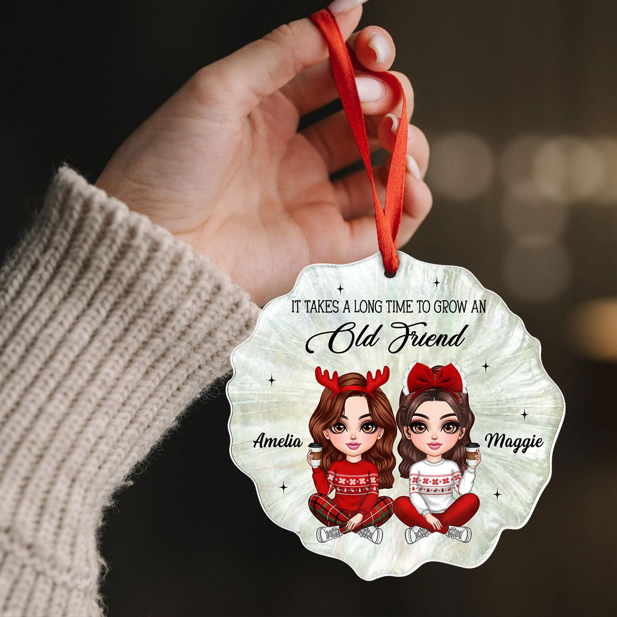 Pretty Girls Seashell Pearl Pattern Besties Sisters Personalized Acrylic Ornament