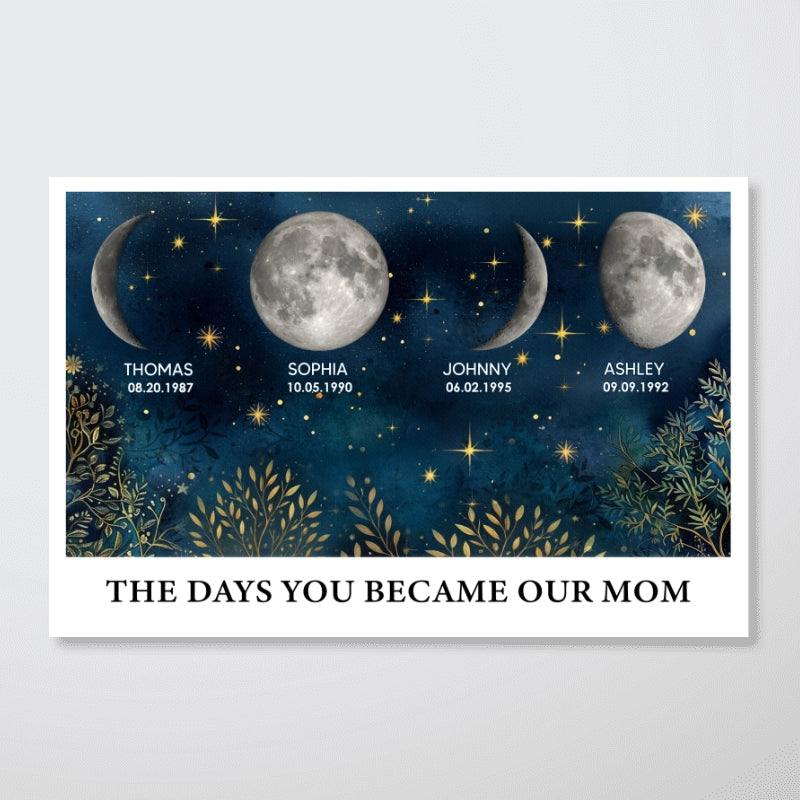 Beautiful Night Sky Custom Birth Moon Phase The Day You Became Our Mom Personalized Poster, Gift