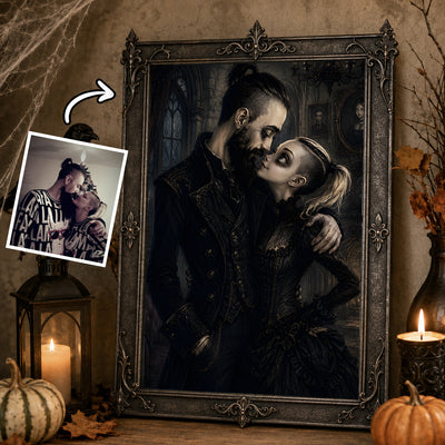 Custom Gothic Couple Portrait from Photo Personalized Poster, Halloween Decor for Couple, Anniversary Gift for Him, for Her