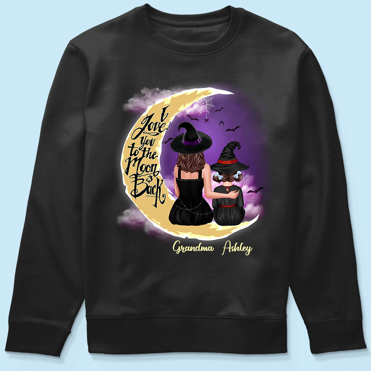 Halloween Mom Grandma Kids On Moon Back View Personalized Shirt