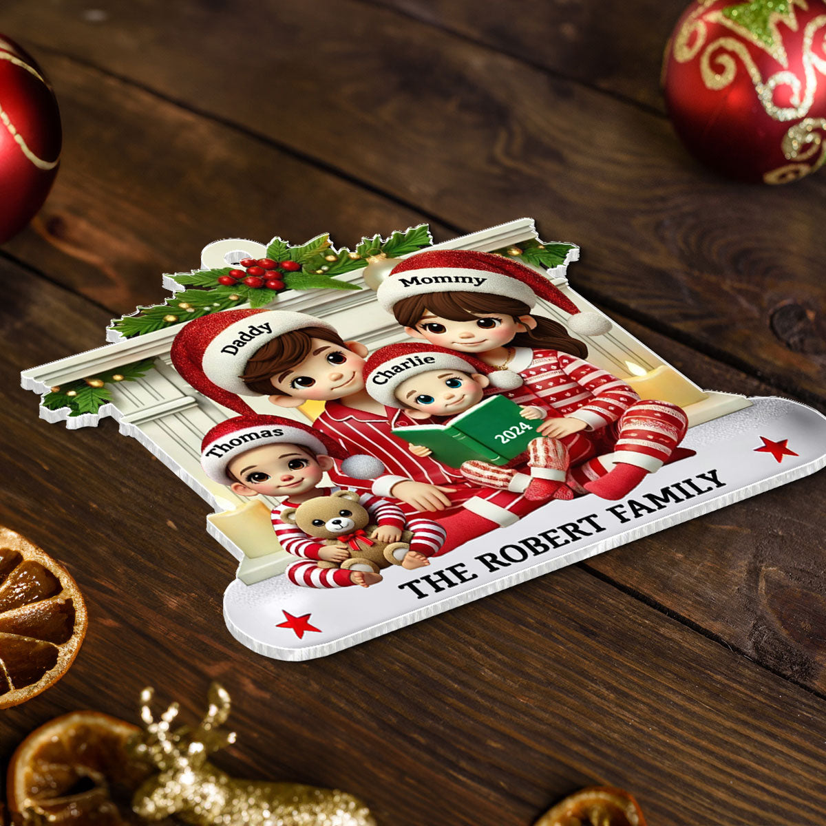 Christmas Pretty Family Reading Story 3D Effect Personalized Acrylic Ornament