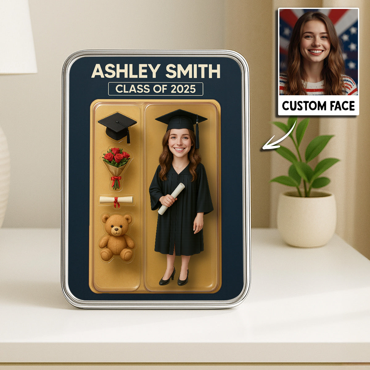 Graduation Custom Figure 3D Effect Personalized Mirrored Picture Frame, Graduation Gift