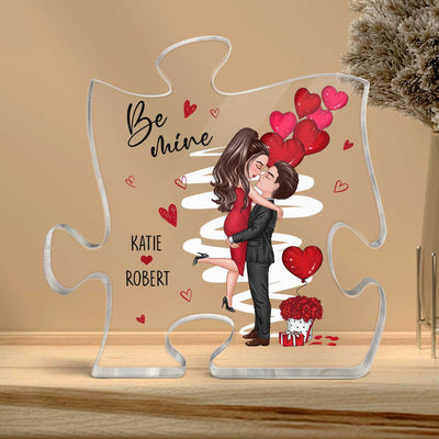 Be Mine Doll Couple Kissing Personalized Puzzle Acrylic Plaque - Gift For Him Gift For Her