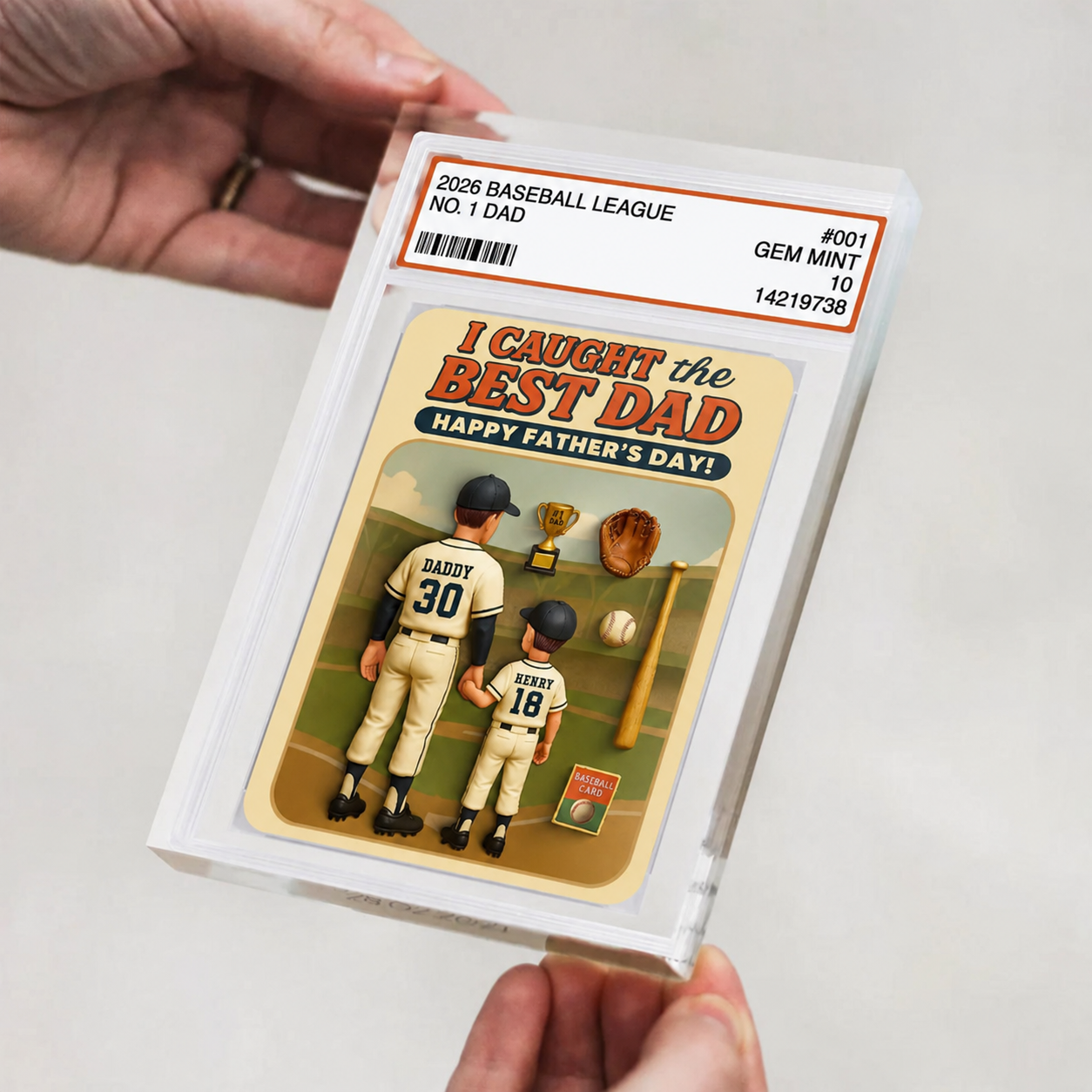 I Caught the Best Dad Baseball Trading Card Personalized Acrylic Block Plaque,  Gift for Dad, Gift for Husband