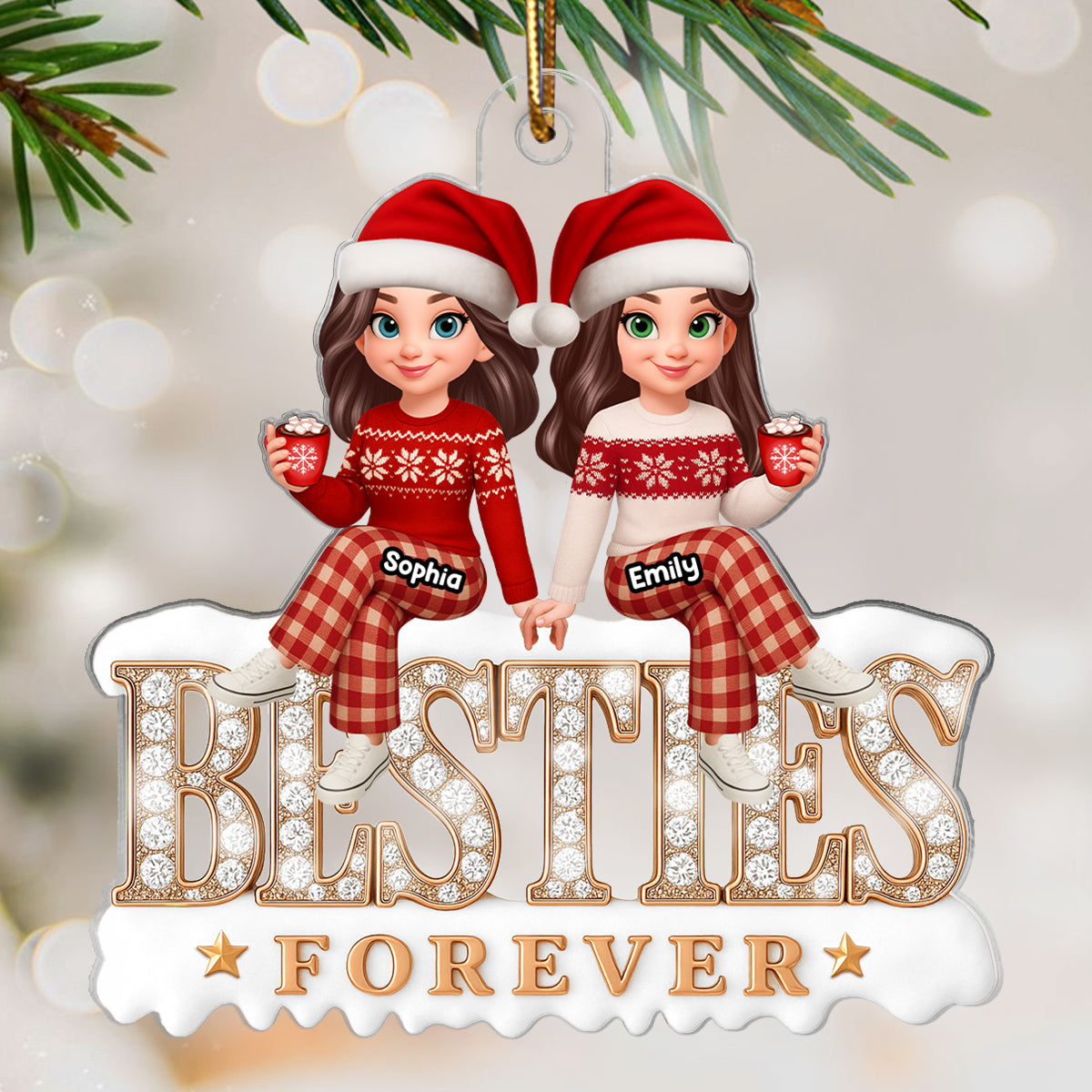 3D Shining Effect Besties Forever - Personalized Acrylic Ornament - Gift For Best Friends