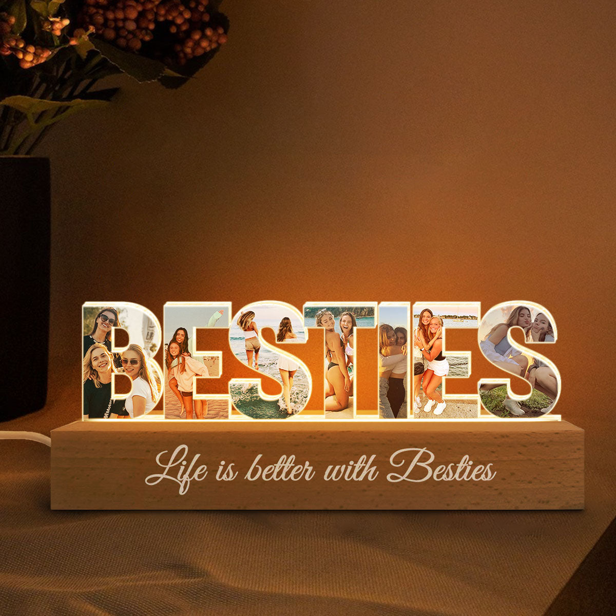 Personalized Bestie Photo Collage LED Night Light, Galentine's Day Gift