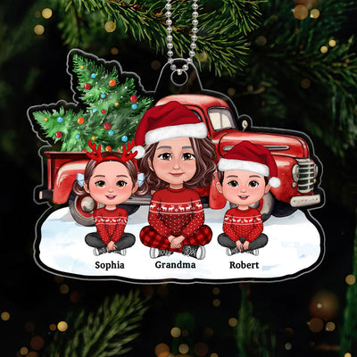 Grandma Grandkids Crossed Legs Sitting Front Christmas Car Personalized Acrylic Ornament