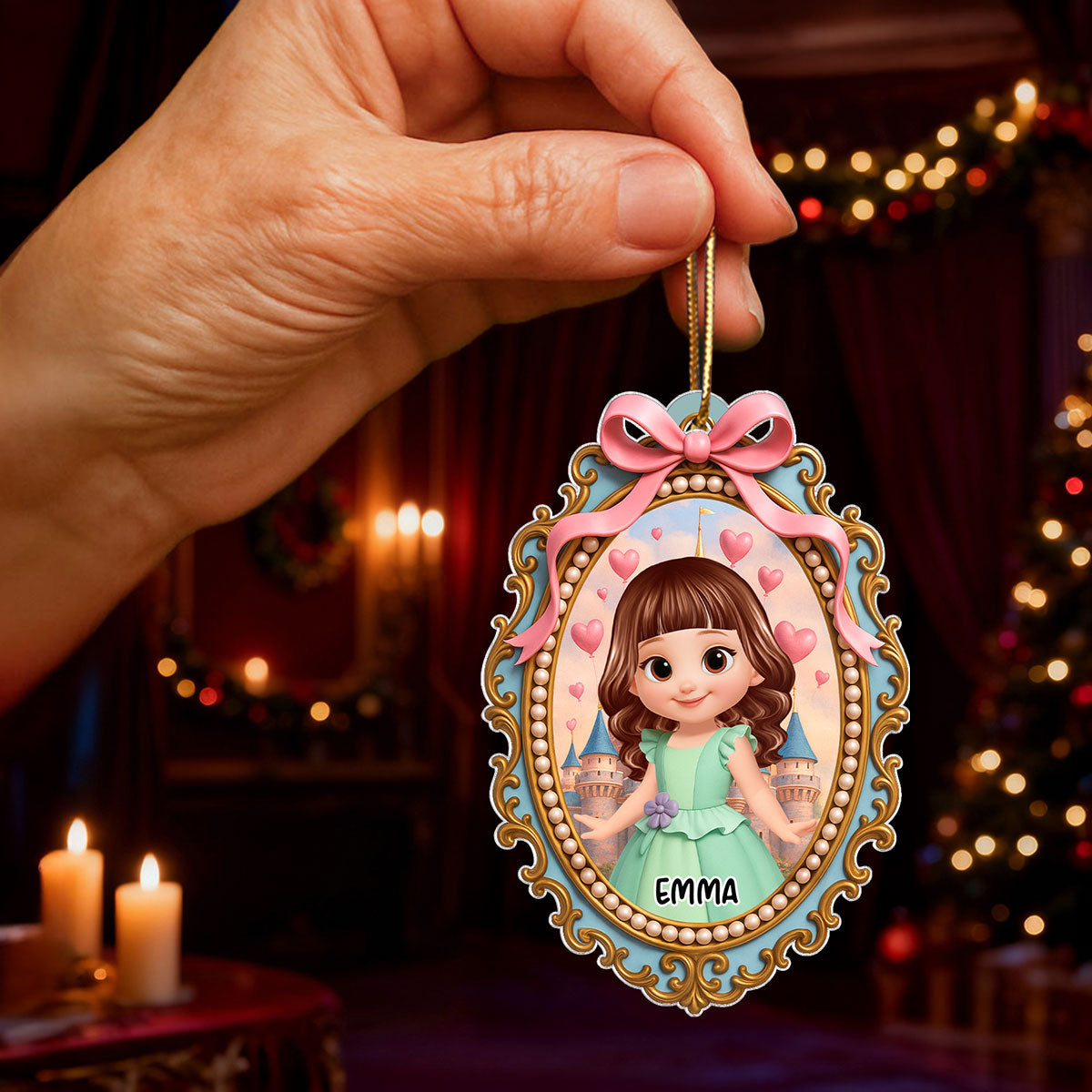 Magical Castle Coquette Bow Little Princess - Personalized Acrylic Ornament - Christmas Gift For Granddaughter Daughter