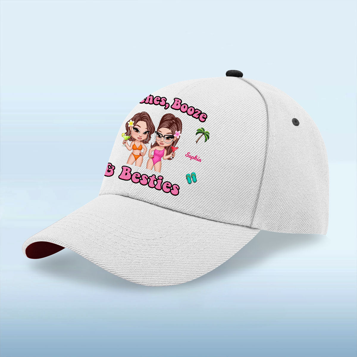 Beaches Booze & Besties, Summer Vibe Personalized Classic Cap, Gift For Best Friends