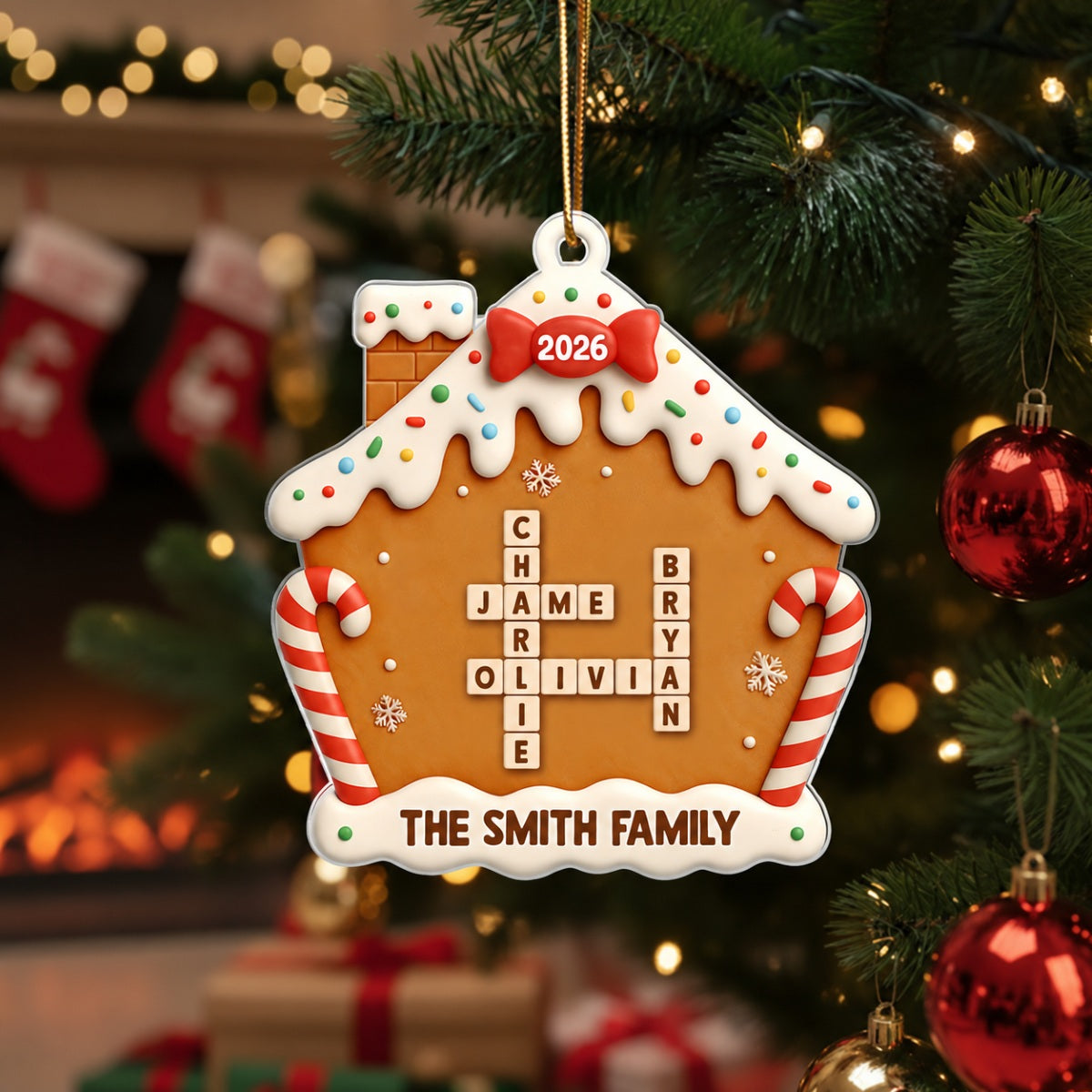 Family Name Crossword Cake House - Personalized Acrylic Ornament - Special Christmas Gift For Family