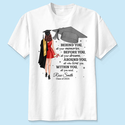 Behind You All Your Memories Graduation Gift Personalized Shirt