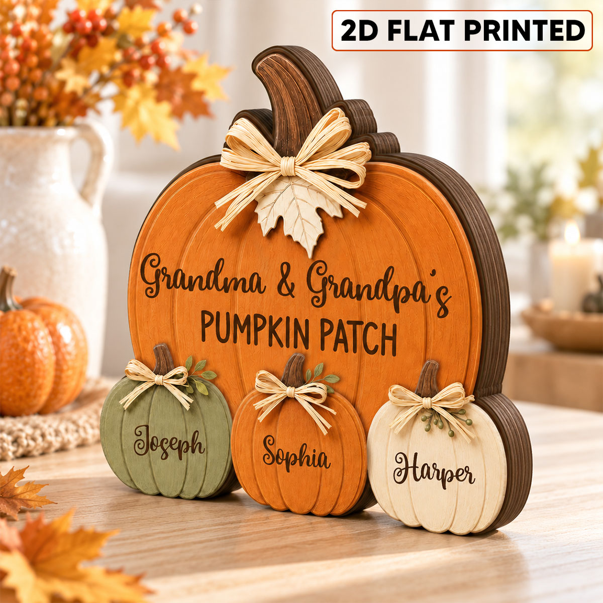 Cozy Rustic Fall Vibe Grandpa Grandma's Pumpkin Patch - Personalized Wooden Block Plaque - Fall Decor For Grandparents