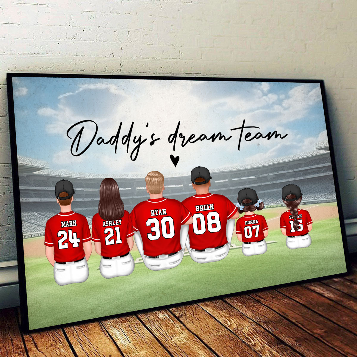 Baseball Family Sitting Personalized Poster Custom Gift for Dad, Husband or Family Room Decor