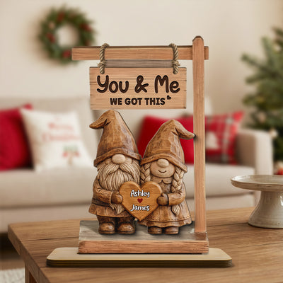 3D Effect Gnome Couple Standing - Personalized 2-Layered Wooden Plaque - Perfect Valentine's Day Gift For Him, Gift For Her