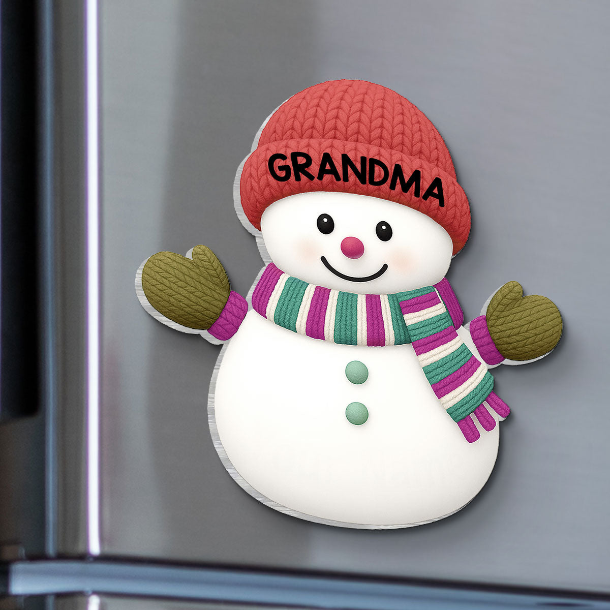 Christmas Grandma Grandpa And Grandkids Snowman Together - Personalized Acrylic Fridge Magnet