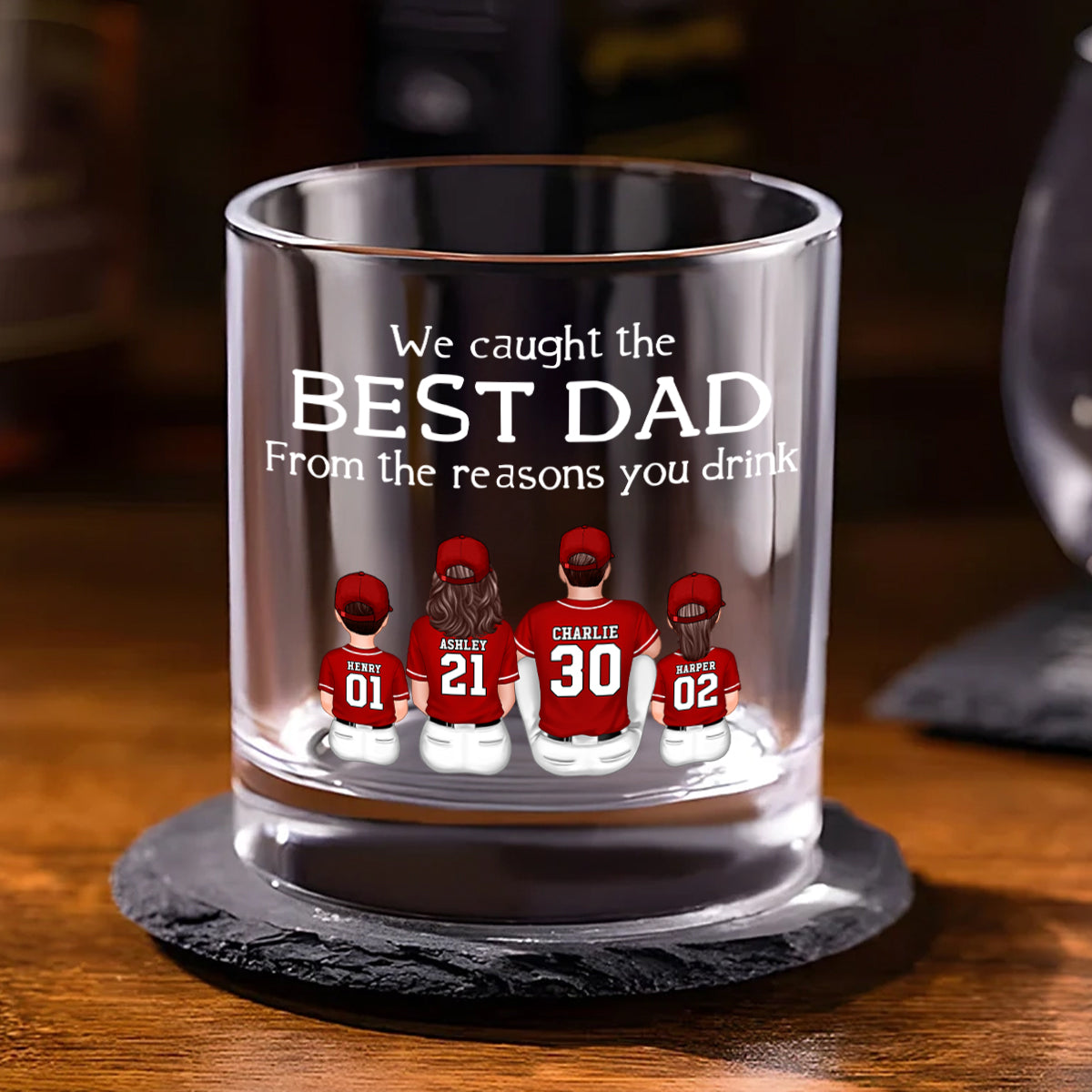 We Caught the Best Dad, From the Reasons You Drink Personalized Whiskey Glass, Father's Day Gift for Baseball Dad
