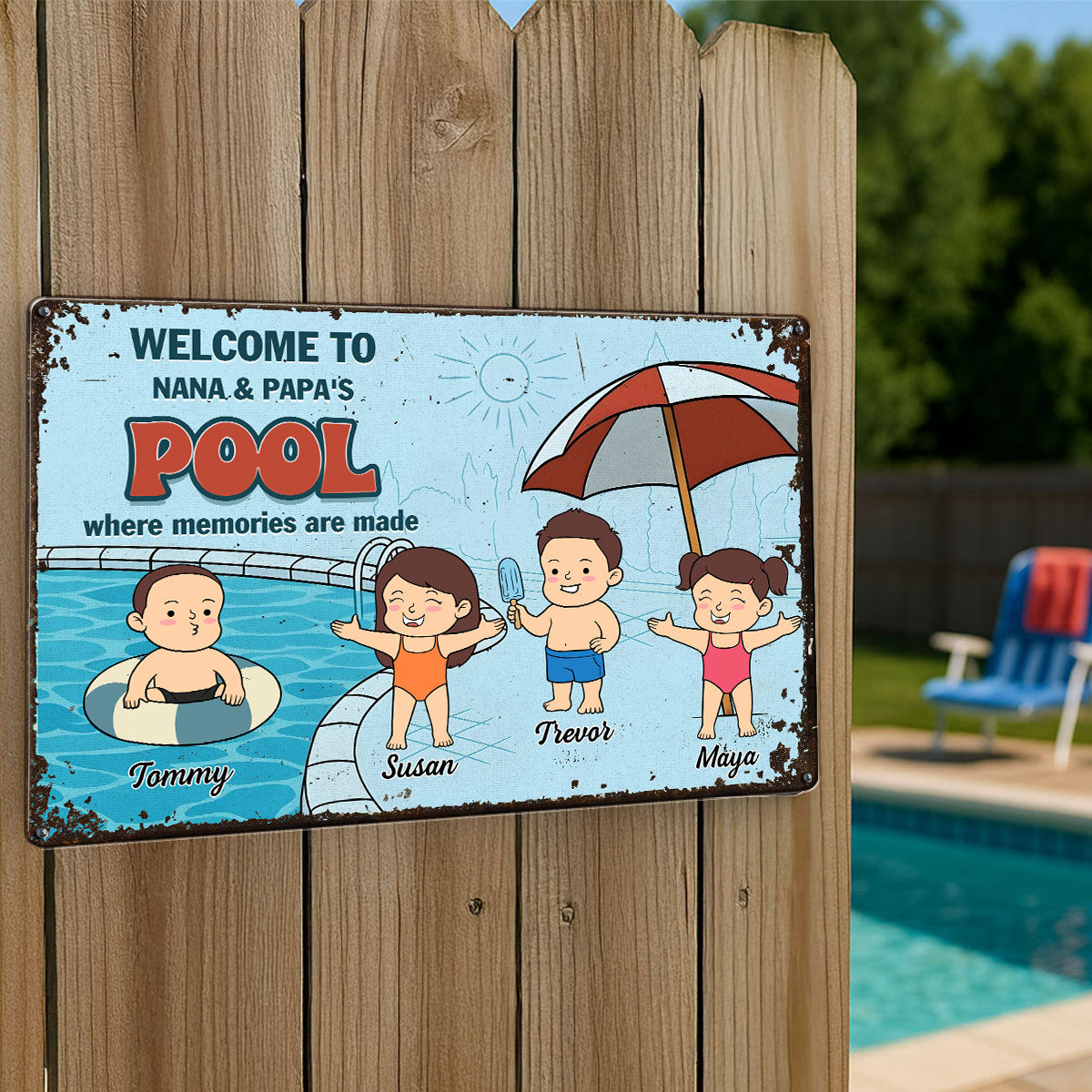 Welcome to Grandma & Grandpa's Pool Summer Decoration Personalized Metal Sign