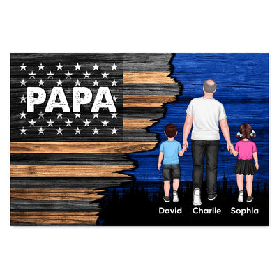 Grandpa Papa Walking With Grandkids Half Nation Flag Personalized Horizontal Poster