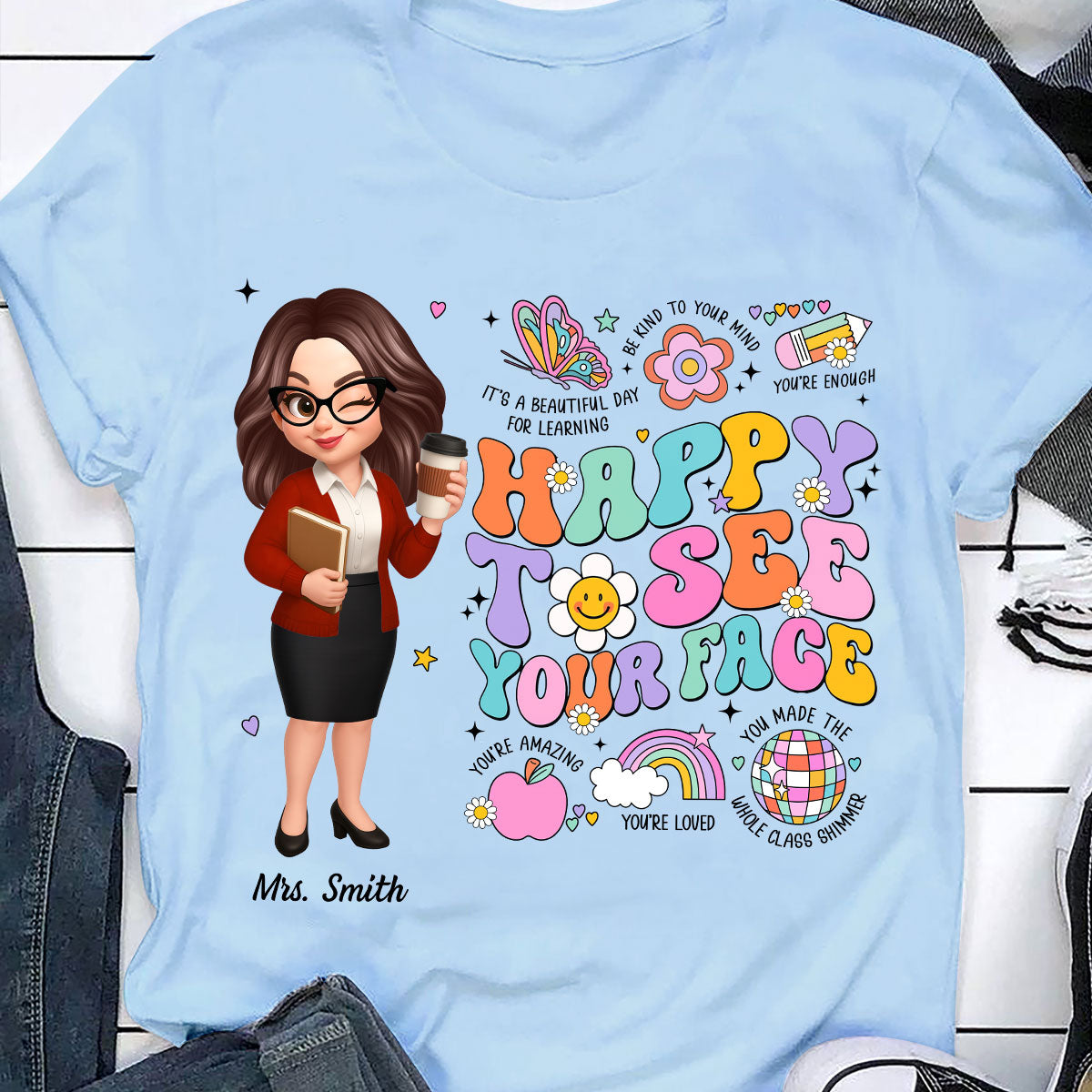 Happy To See Your Face Groovy Retro Persomalized Shirt, Back To School Shirt For Teachers