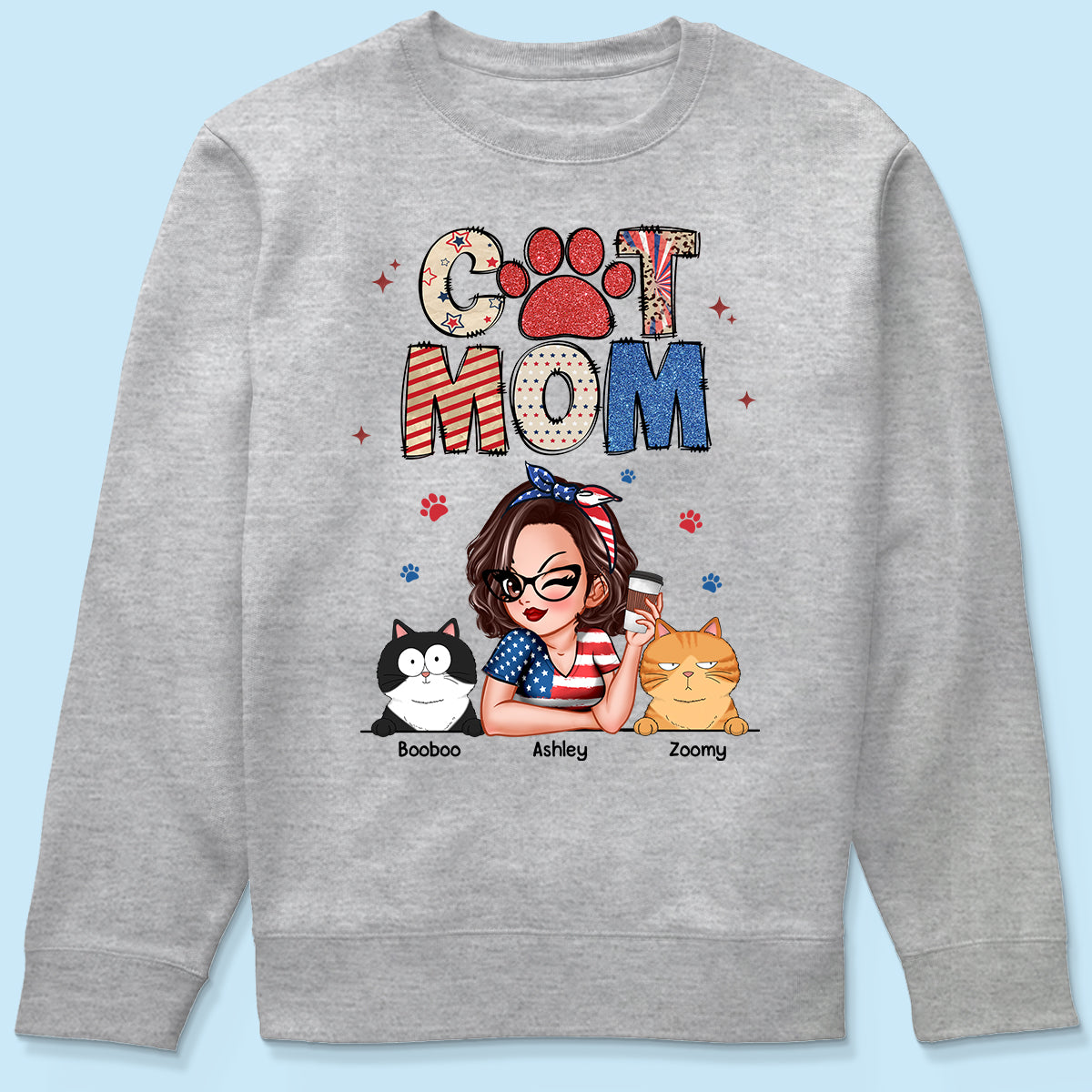 Cat Mom Sparkly Pattern Personalized Shirt, Gift For Cat Mom