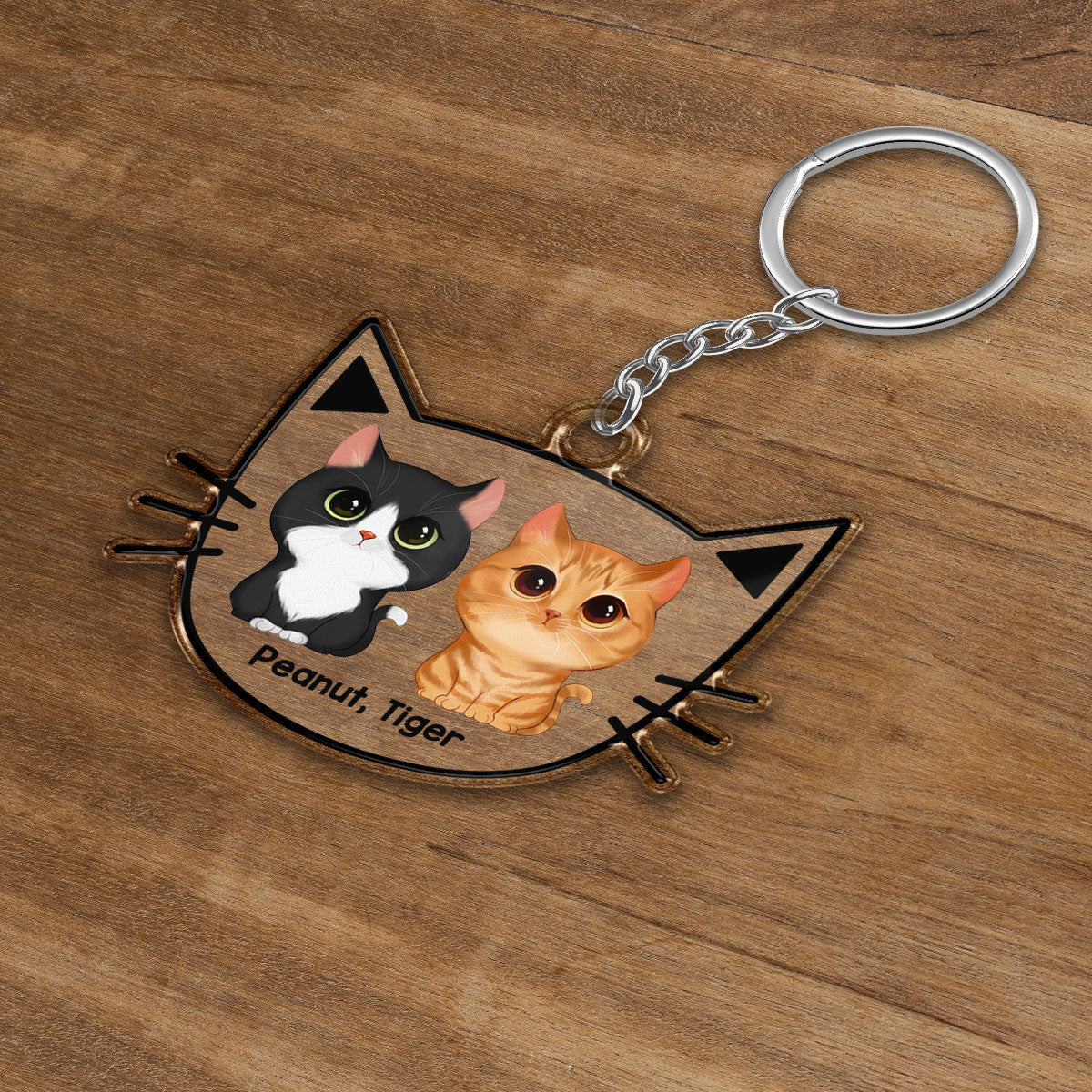 Watercolor Cute Cats Cat Face Shape Personalized Acrylic Keychain