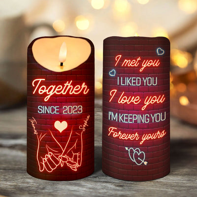 Couple Love Message Neon Light Theme Hand In Hand Outline Personalized LED Candle