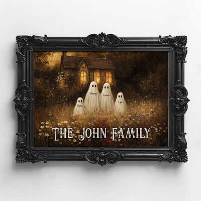 Cute Halloween Family Ghost Wildflower Personalized Poster, Fall Halloween Vintage Decor