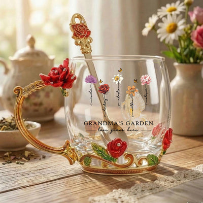 Grandma Garden Custom Birth Month Flowers - Personalized Enamel Flower Tea Cup - Gift For Grandma, Mom